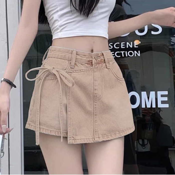 NEWSIZE/S-8XL กระโปรงกางเกงยีนส์ สีฟ้า ตกแต่งผูกโบว์ ดีไซน์น่ารักเกร๋ - รูปที่ 2