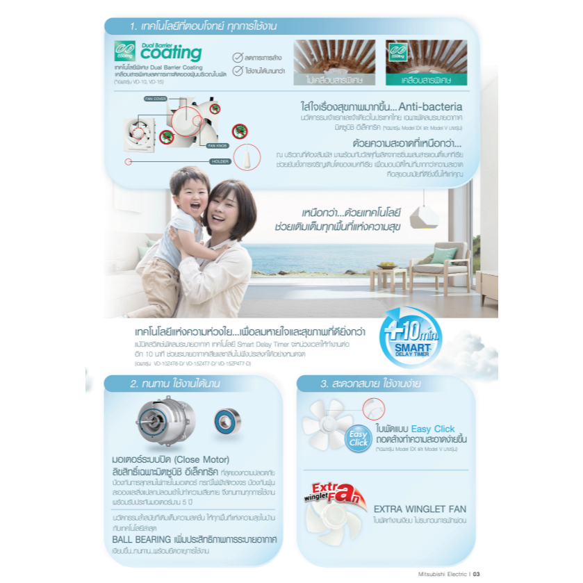 MITSUBISHI พัดลมระบายอากาศติดผนัง ระบบดูดอากาศออก EX-20SH7T, EX-25SH7T, EX-30SH7T - รูปที่ 4