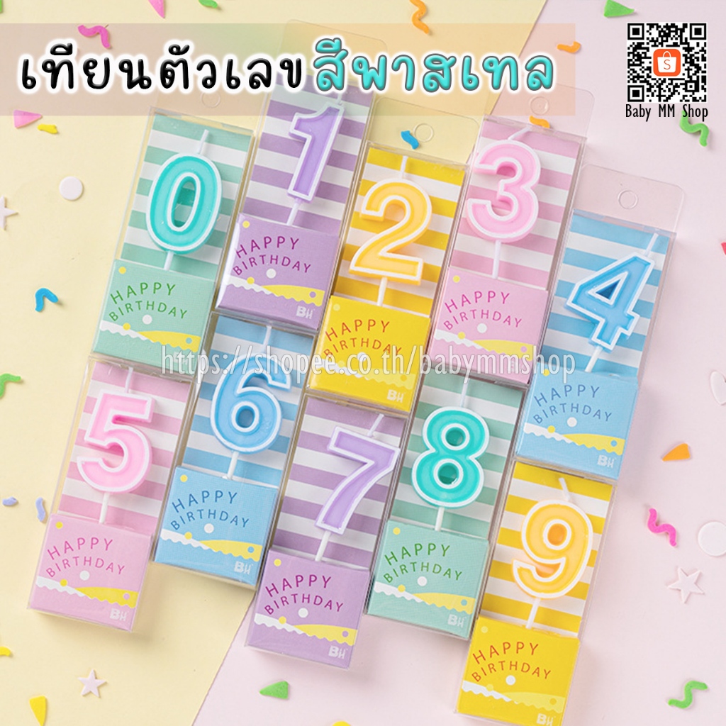 เทียนวันเกิด เทียนตัวเลขสีพาสเทล เทียนปักเค้ก เทียนเลขฉลองครบรอบสีหวานน่ารัก