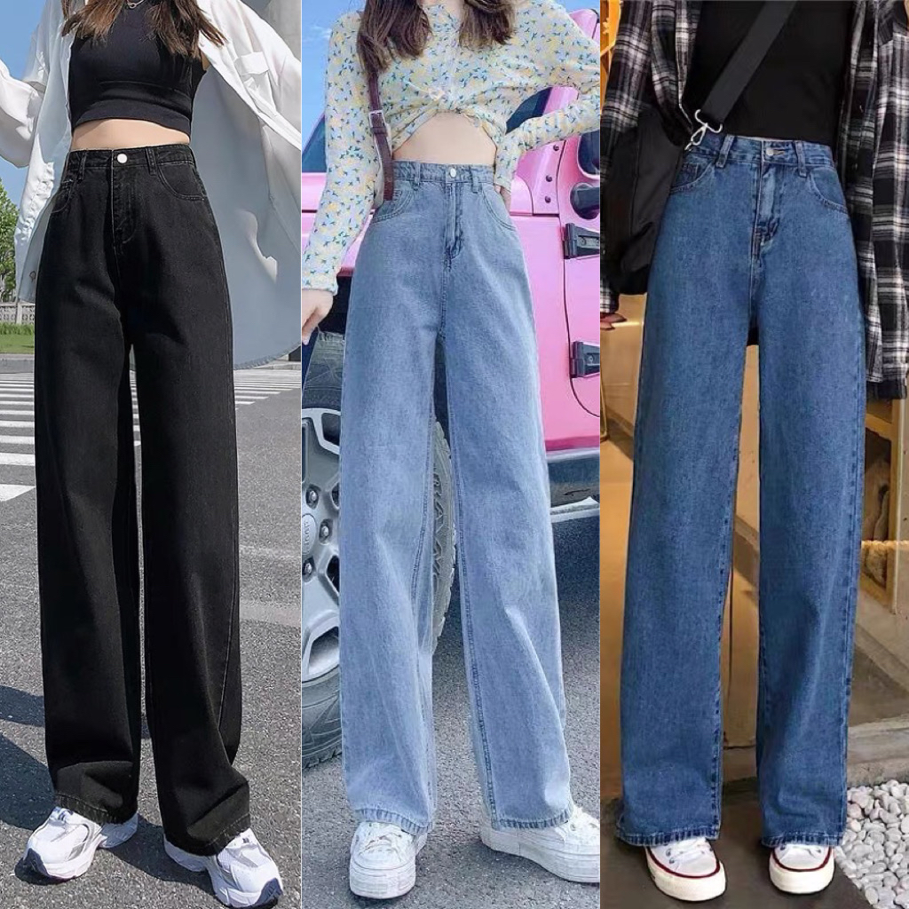จัดส่งที่รวดเร็ว️ใหม่แนะนำ กางเกงยีนส์ ทรงกระบอกตรง ชายลุ่ย เอวสูง Jean FOR WOMEN ยีนส์ผู้หญิง กางเกงผู้หญิง Outfits Clo