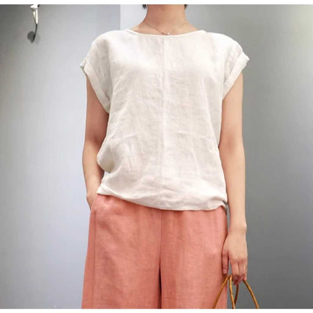 พร้อมส่ง/เสื้อลินินแท้สีขาว(A1822)