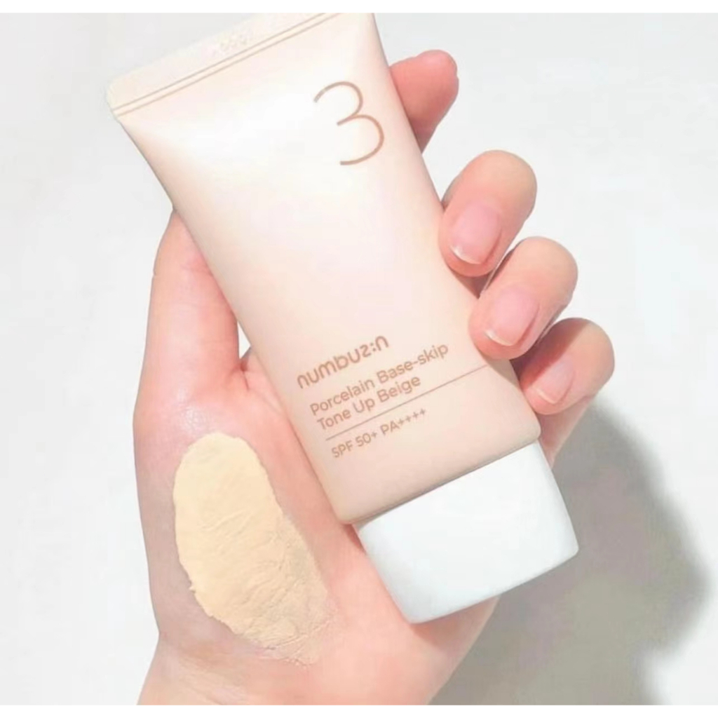 Numbuzin No.3 Porcelain Base-skip Tone Up Beige SPF50+ PA++++ 50ml.ครีมกันแดด 3 in 1