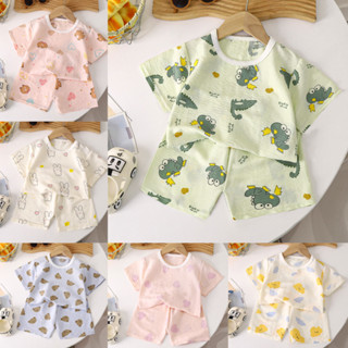 พร้อมส่ง ชุดนอนแขนสั้น ขาสั้น ชุดนอนเด็ก เซท 2 ชิ้น ผ้าบางใส…