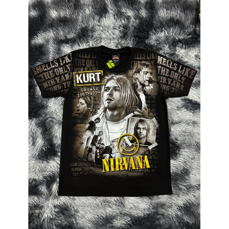 เสื้อยืด OVP Nirvana รวมวง เรืองแสงป้ายRocktees ผ้าคอตตอน 100