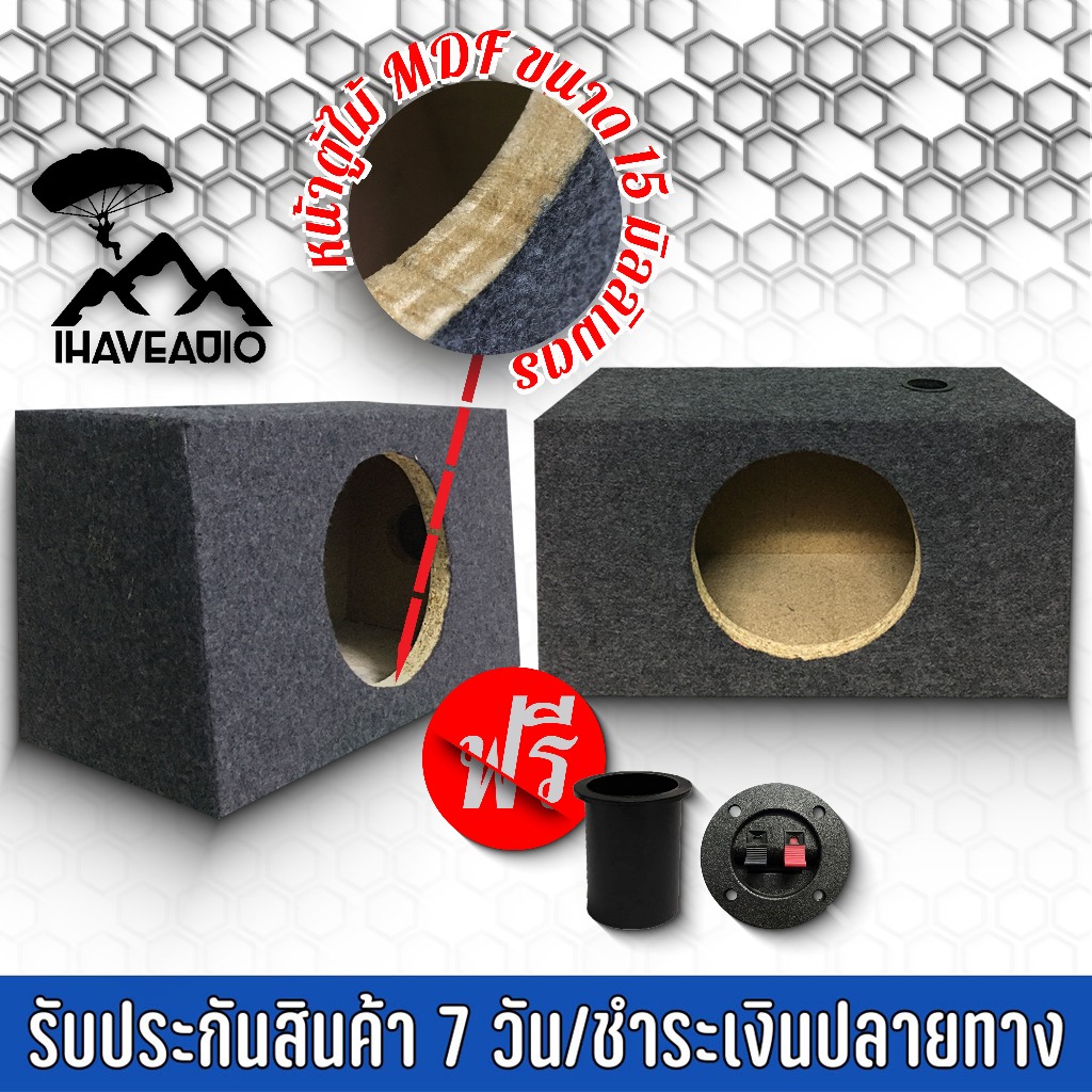 ตู้ลำโพงเปล่า Ihaveaudio ตู้เตี้ย 6/6.5 นิ้ว SKU-Ihaveaudio 008 หุ้มกำมะหยี่สีเทา (ราคาต่อ 1 ชิ้น)