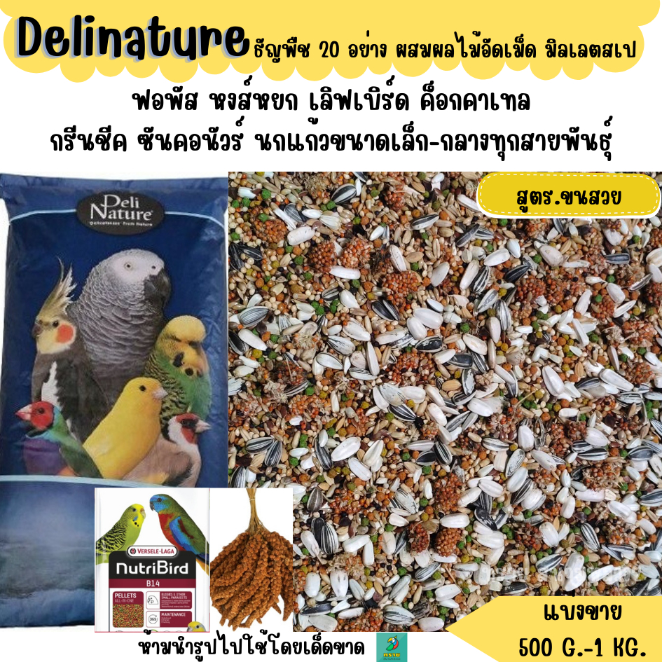 Delinature ธัญพืช 20 อย่าง อาหารนกแก้วขนาดเล็ก-กลาง (500 G. - 1 KG.)