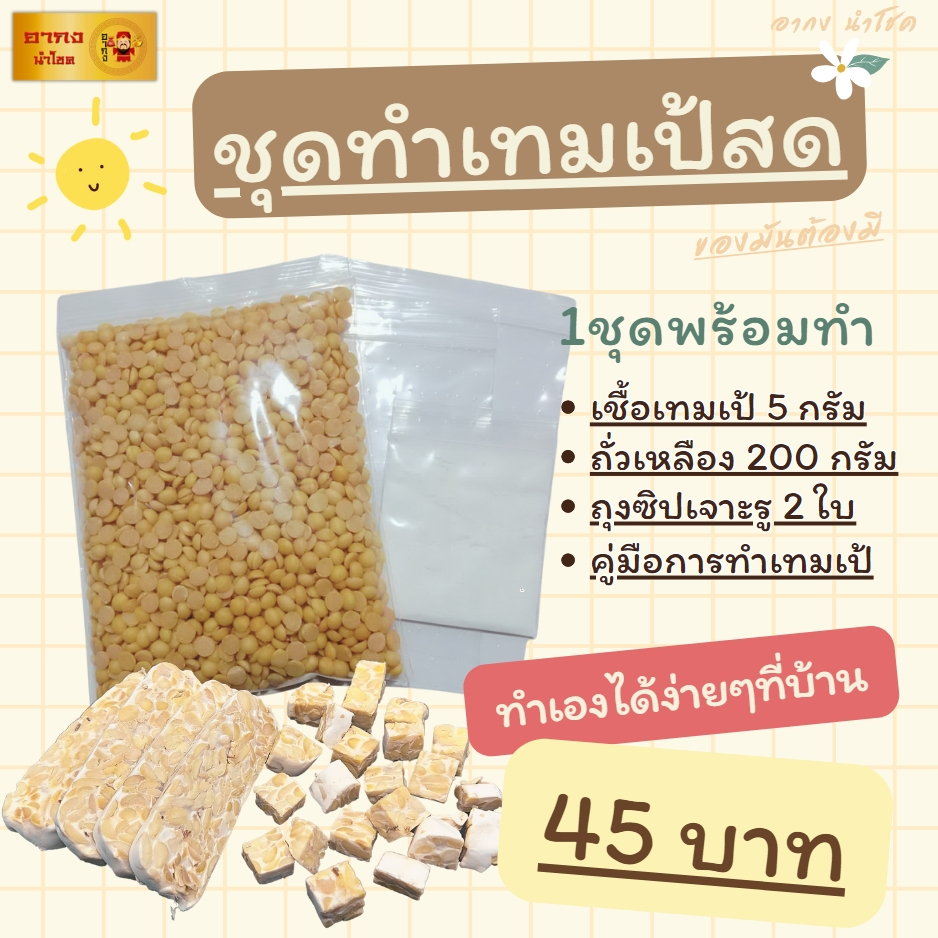 ชุดทำเทมเป้สด พร้อมคู่มือ (ทำเองได้ง่ายๆที่บ้าน) เชื้อมีความเข้มข้นสูง เชื้อเดินเติมเร็ว..3 วันรับประทาน