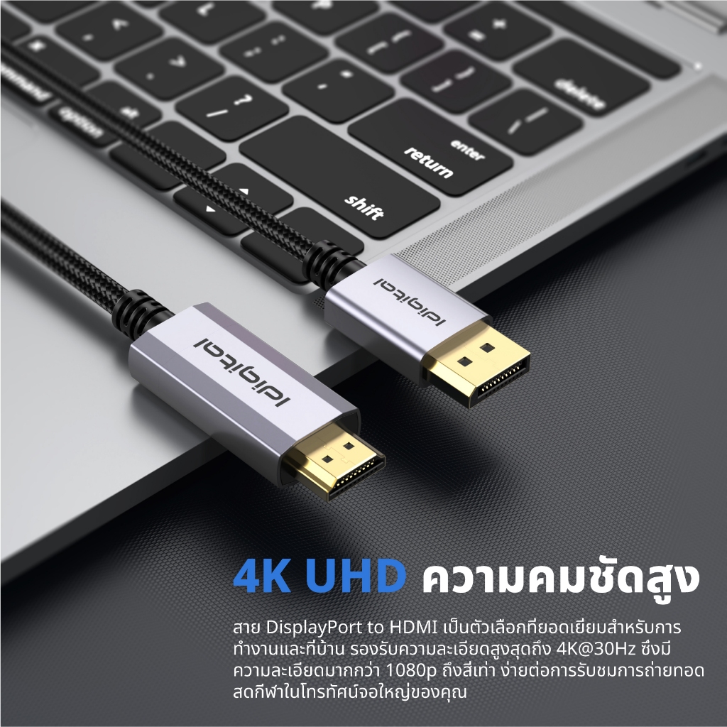 ⚡ส่งจาก กทม⚡Idigital DP to HDMI Cable สายเคเบิล, 4k 30Hz, 1080p 120Hz, 1m- 5m, For PC, TV, โปรเจคเตอร์, รับประกัน 1 ปี