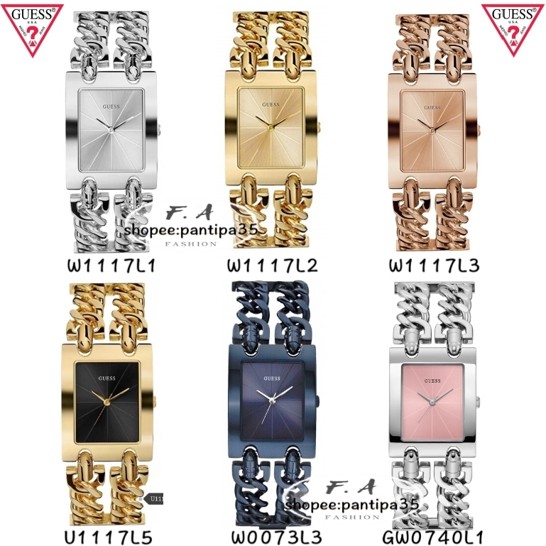 F.A Guess ของแท้100% นาฬิกาข้อมือผู้หญิงสายโซ่ย้อนยุคแฟชั่นเหลี่ยมเรียบง่าย W1117L1 W1117L2 W1117L3 