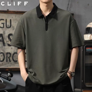 CLIFF เสื้อโปโลผู้ชาย ซิป สีผสม แบบหลวม แมทช์ลุคง่าย แขนสั้นคอปก เหมาะสำหรับธุรกิจลำลอง