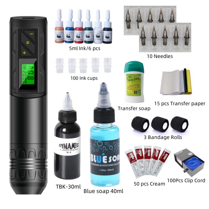 เครื่องสัก ไร้สายเลาย LCD จอแสดงผล ชุดสักลาย ครบชุด ปากกาสัก Wireless Pen Tattoo Machine