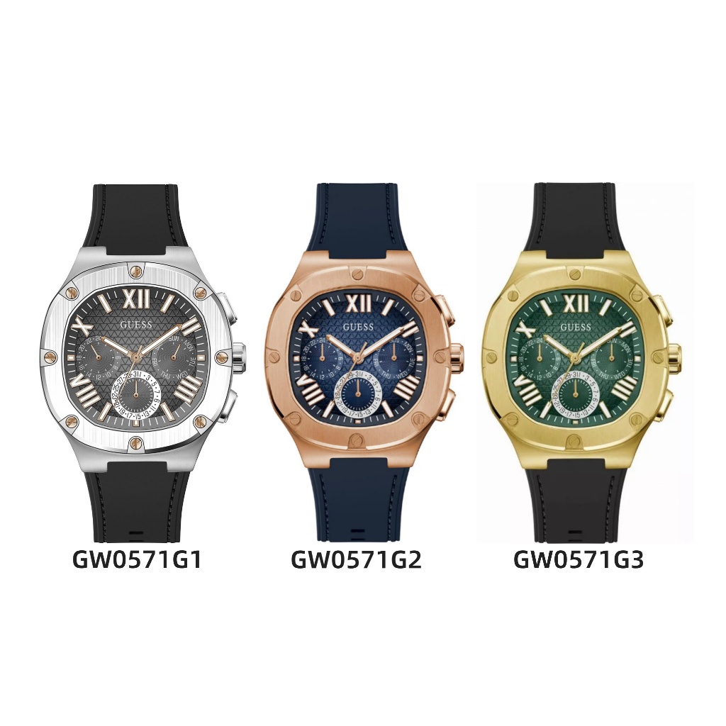 Guess Chronograph Blue Dial Silicone Strap Men Watch GW0571G2 GW0571G1 GW0571G3 42mm GW0572G2  GW0572G1  GW0572G4