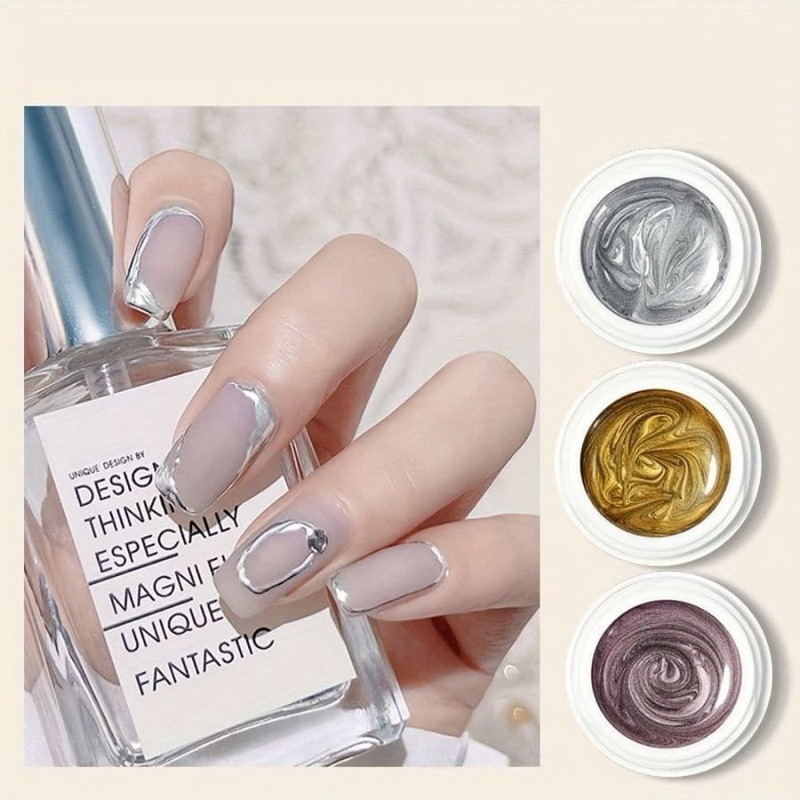 สีทาเล็บเจลแบบกระปุก สีเมทัลลิค เฟ้นปลาย มีความมุกหน่อยๆในเนื้อสี ขนาด 8 กรัม สินค้าพร้อมส่ง