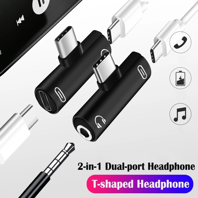 2 In 1 อะแดปเตอร์แปลงสายชาร์จหูฟัง Type C เป็นแจ็ค 3.5 มม. USB Type-C สําหรับโทรศัพท์ Type C