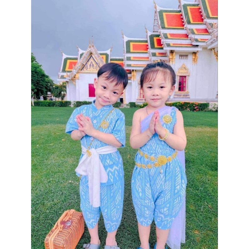 ชุดไทยเด็ก ชุดไทยสีฟ้า ชุดไทยวันแม่ ชุดไทยราคาถูก