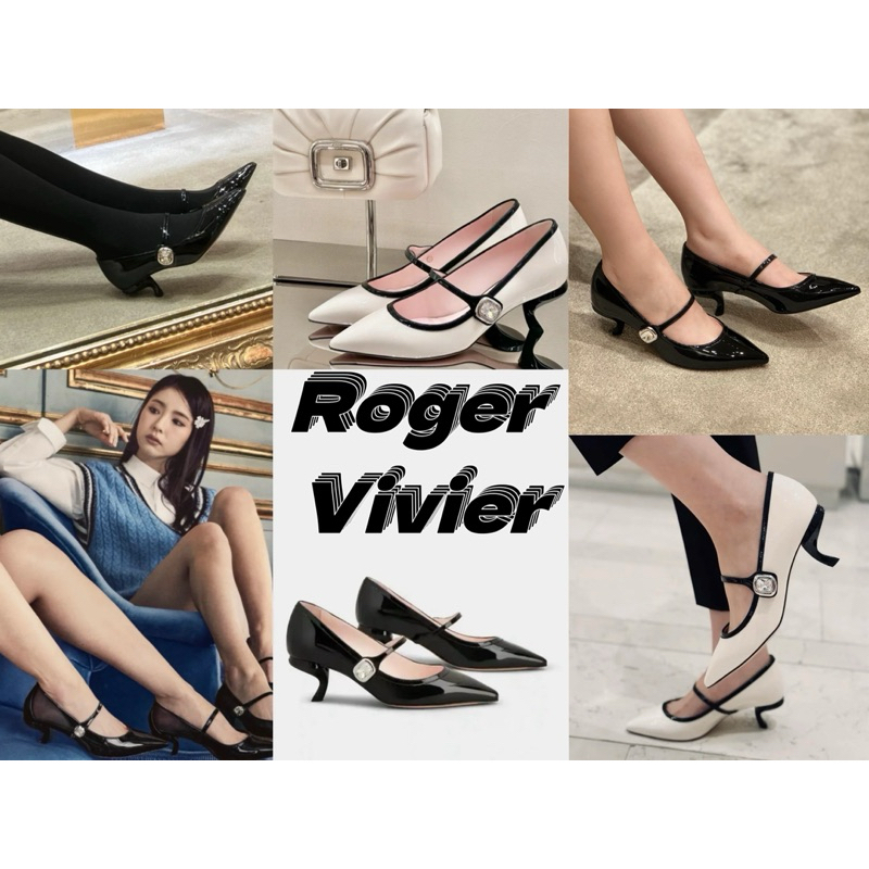 🔥  แบรนด์ใหม่ 100% ของแท้ ROGER VIVIER หนังวัวเงาสุภาพสตรีรองเท้าหนังแฟชั่น ✨