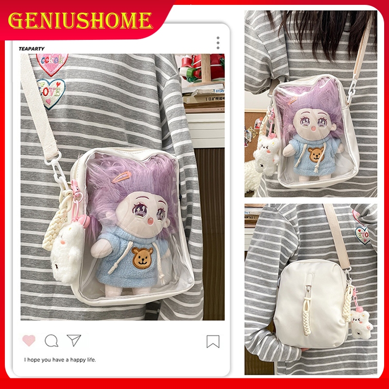 กระเป๋าสะพายไหล่ กระเป๋า labubu ความจุขนาดใหญ่ หนา โปร่งใสสูง ถุงเก็บ PVC+canvas ใสแบบปิด เหมาะสำหรับตั้งโชว์กลางแจ้ง