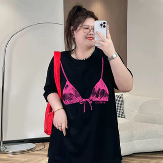 TeddyTee💖เสื้อยืดโอเวอร์ไซส์ พิมพ์ "BRAA" ผ้าฝ้าย ไม่หดตัว เสื้อคนอ้วน สวมใส่สบาย เสื้อสาวนมโต สไตล์เกาหลี