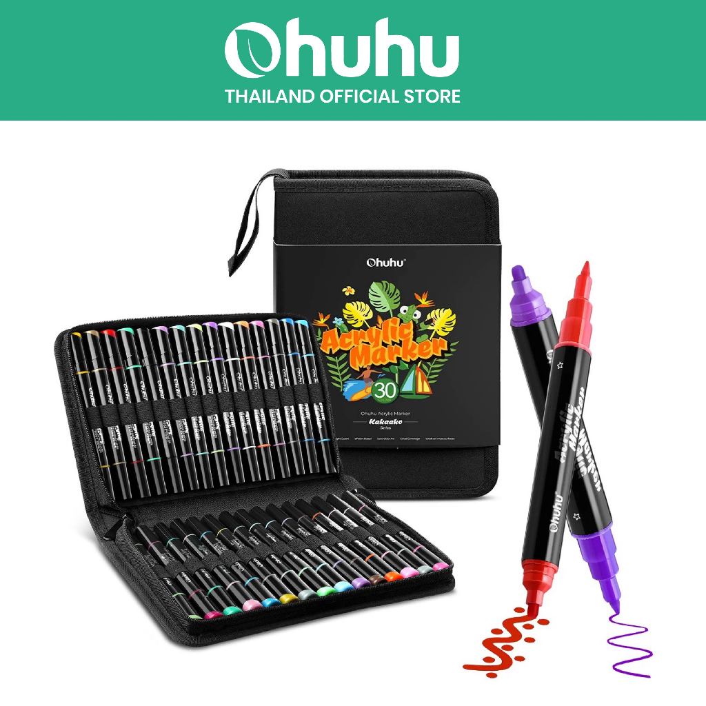 OHUHU : ปากกามาร์คเกอร์ Ohuhu 30 colors Acrylic Paint Marker Dual Tip(Round&Fine)90246