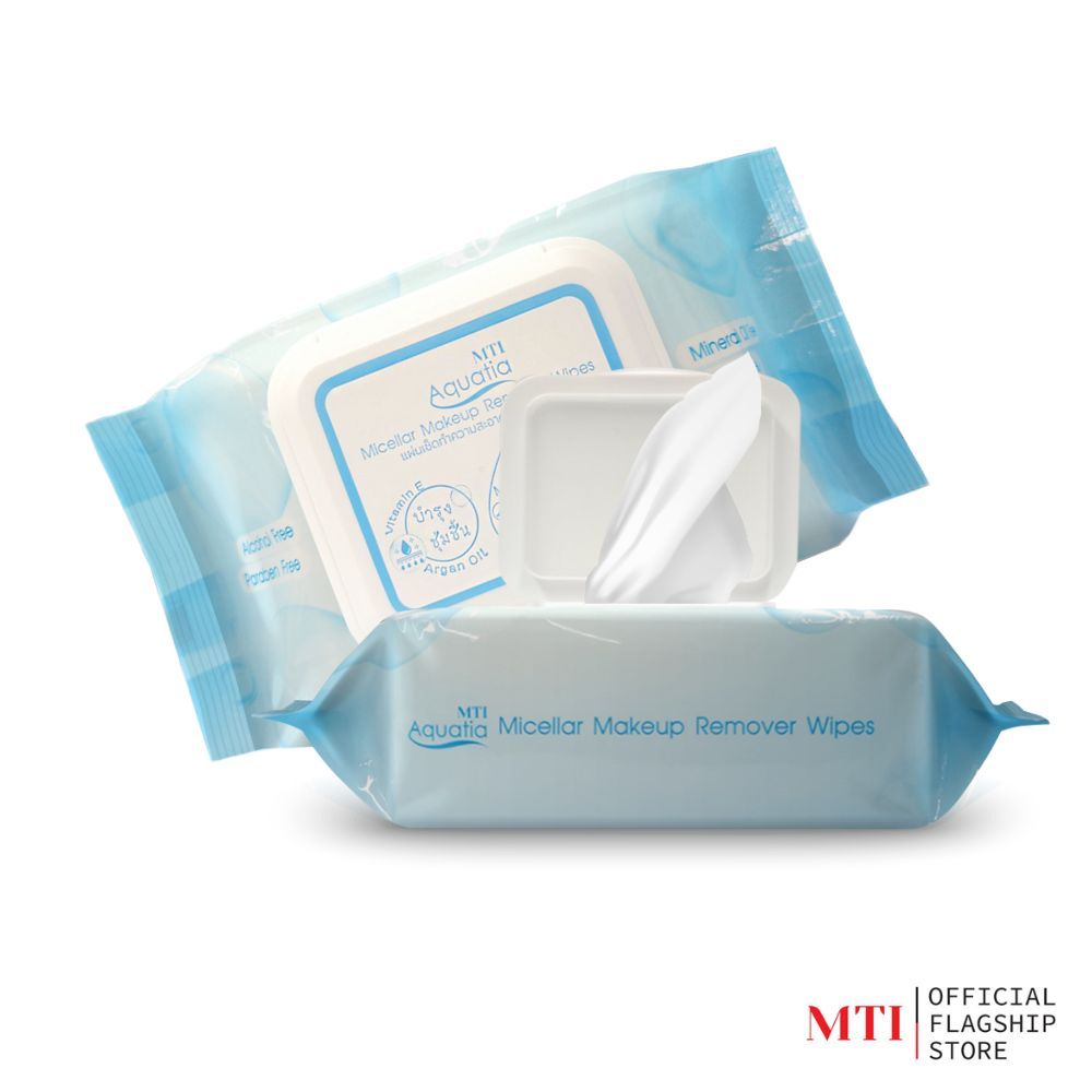 MTI Aquatia แผ่นเช็ดเครื่องสำอาง ไมเซล่า บำรุง ชุ่มชื้น สูตรอ่อนโยนต่อผิว ขนาด 30 แผ่น (รหัส ZCMQ)