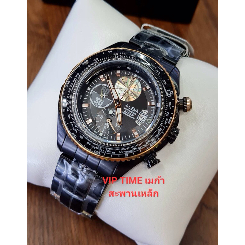 ALBA นาฬิกาข้อมือชาย Chronograph สแตนเลสรมดำ รุ่น AF3F02X AF3F02X1 AF3F02 (Black)