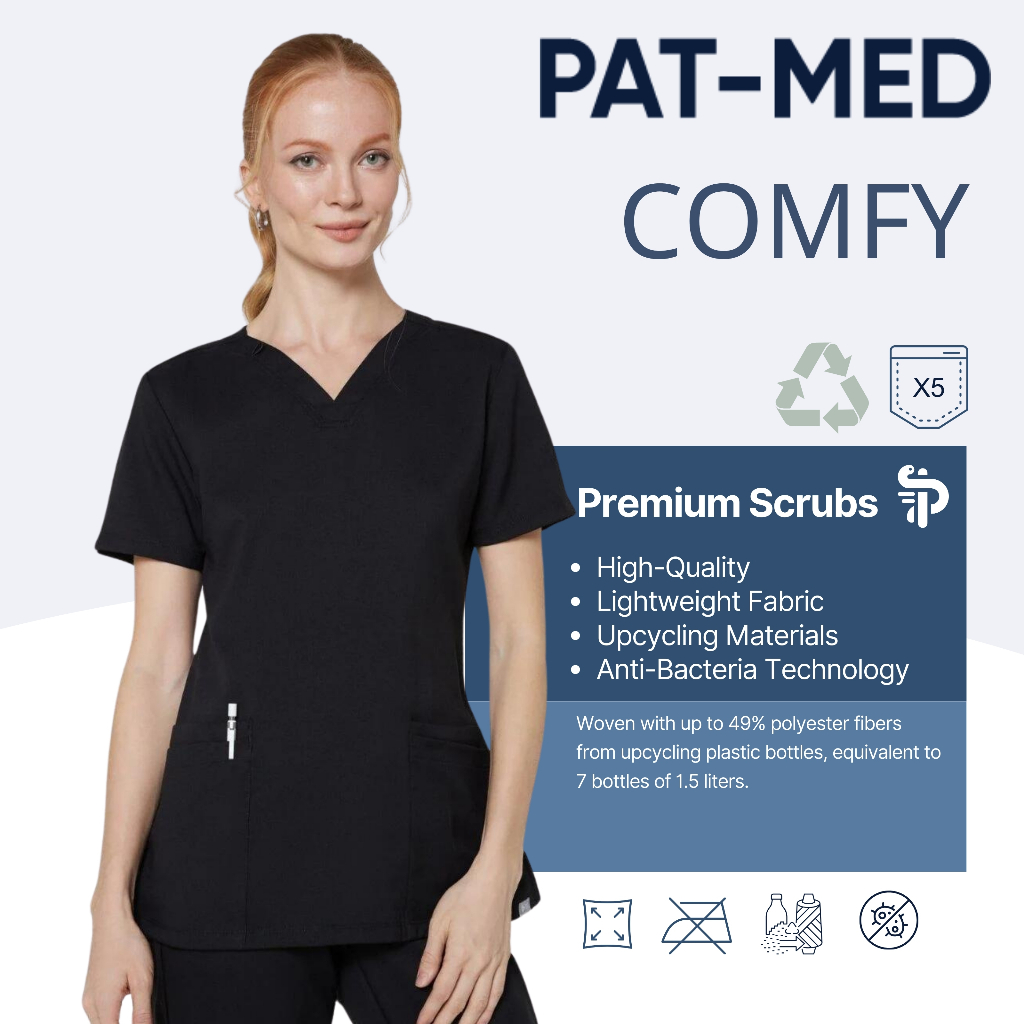 PAT-MED  Scrubs Sets Top & Pants for Female  รุ่น Comfy  ชุดสครับแพทย์ พยาบาล (ไม่รวมปักชื่อ)