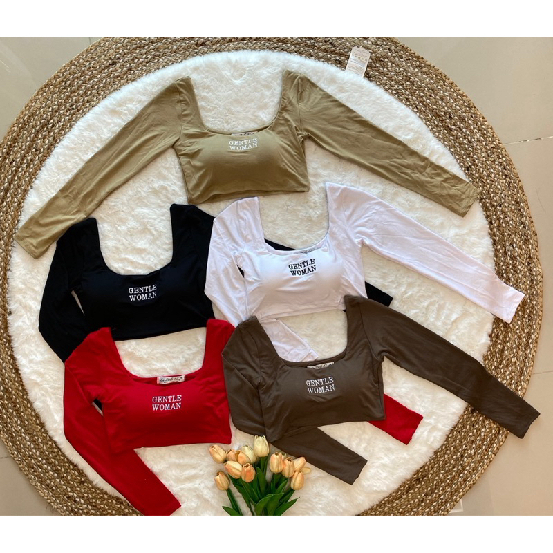 🎊mnv_shop🎊 เสื้อครอปแขนยาว ลายมาใหม่ งานปัก ผ้าเรย่อนเกรดA   เสริมฟองน้ำ🔥🔥🔥