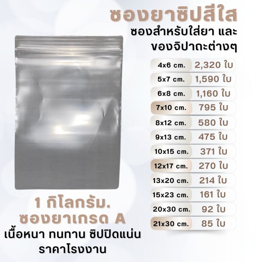 ถุงซิปสีใส คุณภาพดี เกรด A เเพค 1 กก