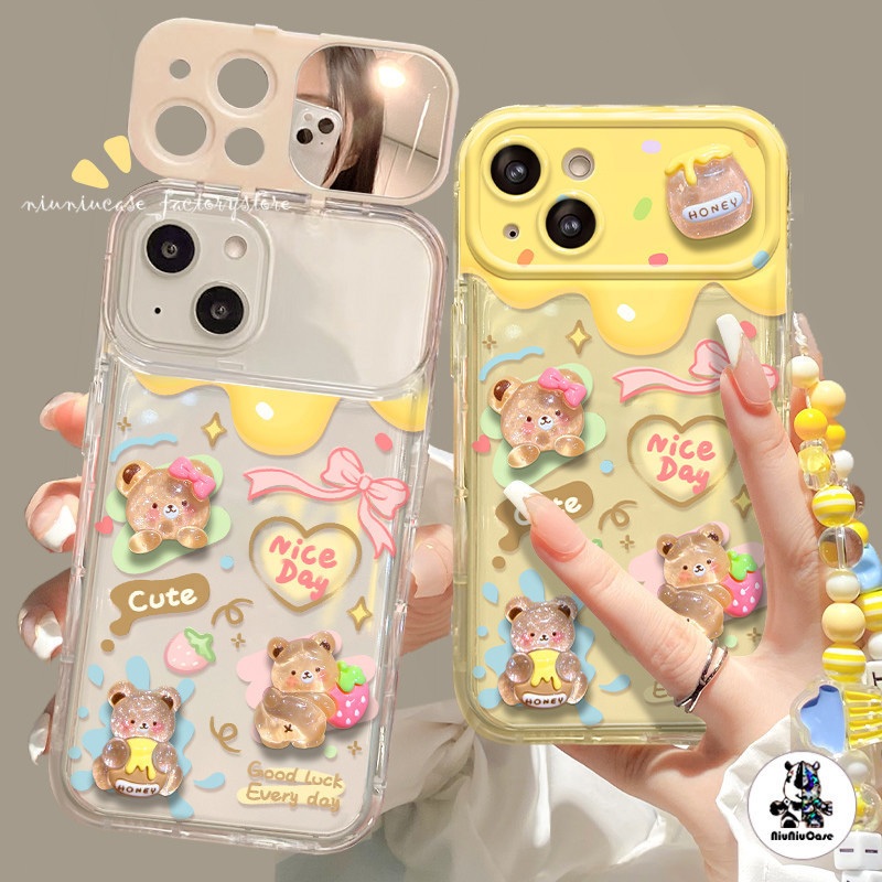 สำหรับ iPhone 11 15 14 13 12 Pro MAX 7 8 14 Plus XS MAX เคส แหวกหีดอกไม้ เคสโทรศัพท์ ซิลิโคนนุ่ม พร้อมกระจกแต่งหน้า Case