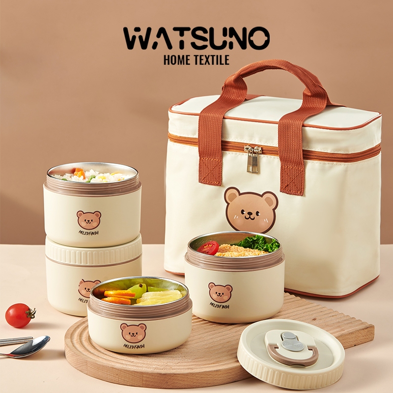 Watsuno.กล่องอาหารกลางวันความจุขนาดใหญ่ฉนวนสแตนเลส 304 กล่องอาหารกลางวันนักเรียน 2/3/4 ชั้นกล่องเก็บอาหาร