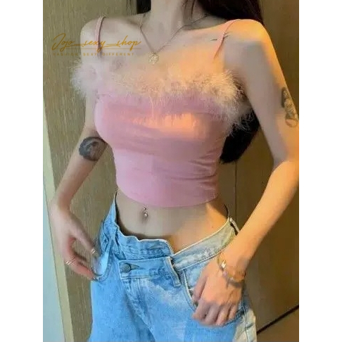 เสื้อสายเดี่ยว ไหมพรม แฟชั่น ขนหน้าอก หวานน่ารัก แซบๆ สำหรับผู้หญิง HBSRDXDBX