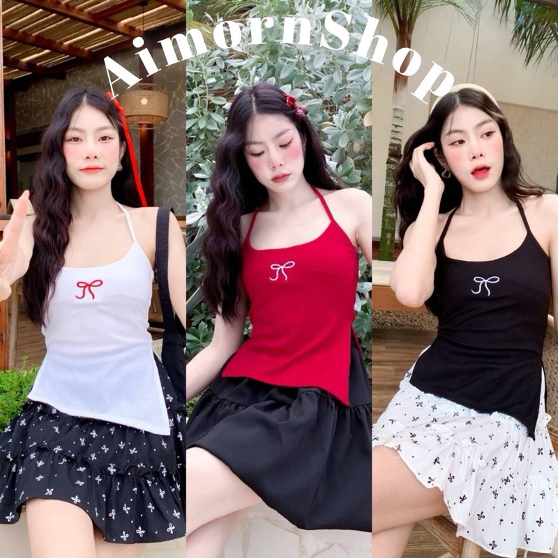 🩷aimorn_shop🩷เสื้อเกาะอกคล้องคอ(ขายแยก) ✅งานปัก ✅ใส่เข้ารูปกระชับหุ่น ผ้าร่องเล็ก นุ่มยืดใส่สบาย