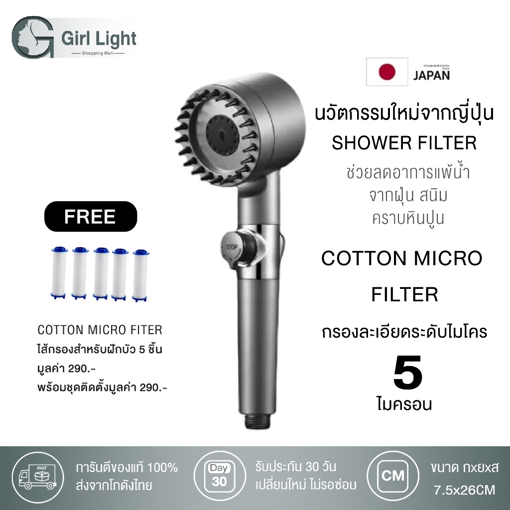 Girl Light ฝักบัวสปาผิว ฝักบัวกรองน้ำ ฝักบัวอาบน้ำแรงดันสูง ลดการแพ้น้ำจากฝุ่น สนิม คราบหินปูน Shower Head high