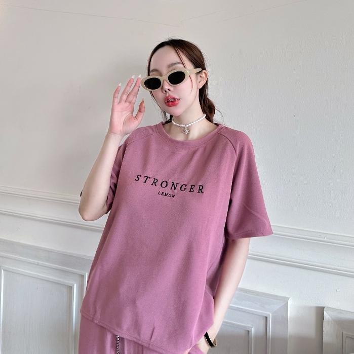 เซทสีพื้ีนเเขนสั้นของผู้หญฺิง ชุดกางเกงขายาว เสื้อผ้าแฟชั่นผู้หญิง ชุดเซต 2 ชิ้น (เสื้อ+กางเกงขายาว)