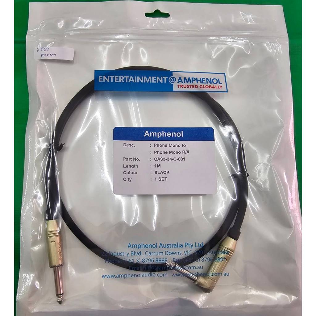 Amphenol สายสัญญาณ Phone Mono - Phone Mono แบบงอ 1 เมตร สีดำ