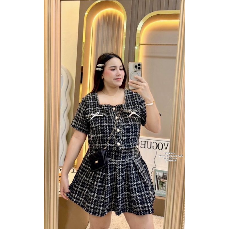 #SETทวิตคอเหลี่ยมเสื้อ+กระโปรงกางเกง