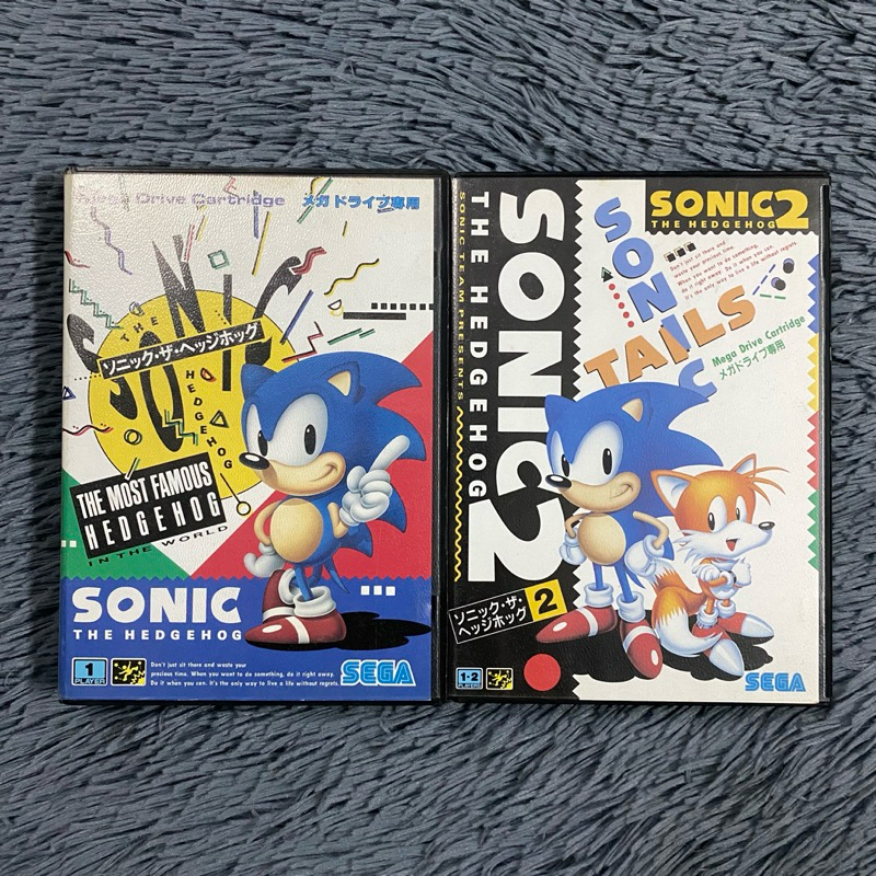 งานกล่องตลับแท้เครื่อง SEGA Mega Drive เกมส์ Sonic1-2 โซนJapan ตลับเปิดติดง่ายมีคู่มื