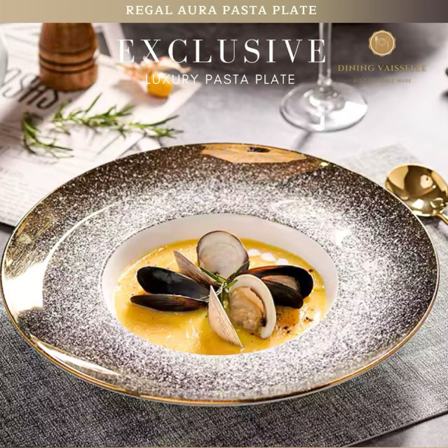Dining Vaisselle จานพาสต้า Regal Aura Pasta Plate หรูหรา คุณภาพเยี่ยม ขนาด 11 นิ้ว สีเงินและทอง