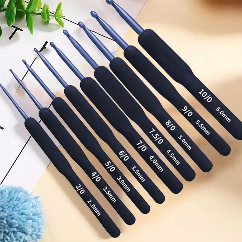 ชุดโครเชต์ โลหะ อลูมิเนียม สีกรม 9 ชิ้น ต่อชุด