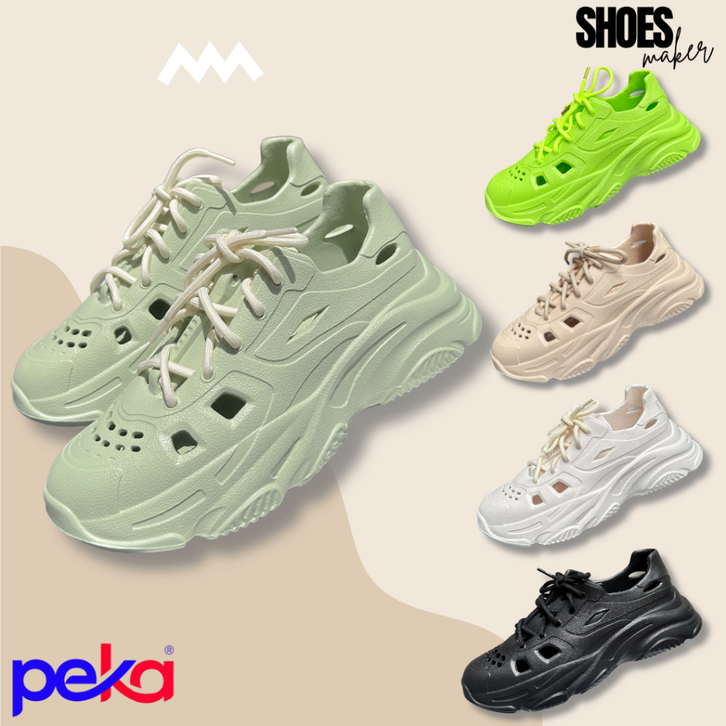 🔥 New Arrival 🔥 รองเท้าผ้าใบยาง EVA ผู้หญิง Peka PK940W สี เขียวนม/โกโก้/ขาว/เขียวนีออน/ดำ (36-41) พื้นหนา 5ซม