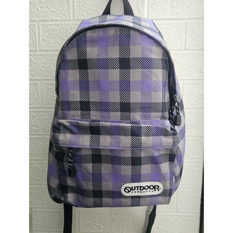 พร้อมส่ง กระเป๋าเป้มือสอง Outdoor ลายสก็อตม่วงดำ สภาพดี