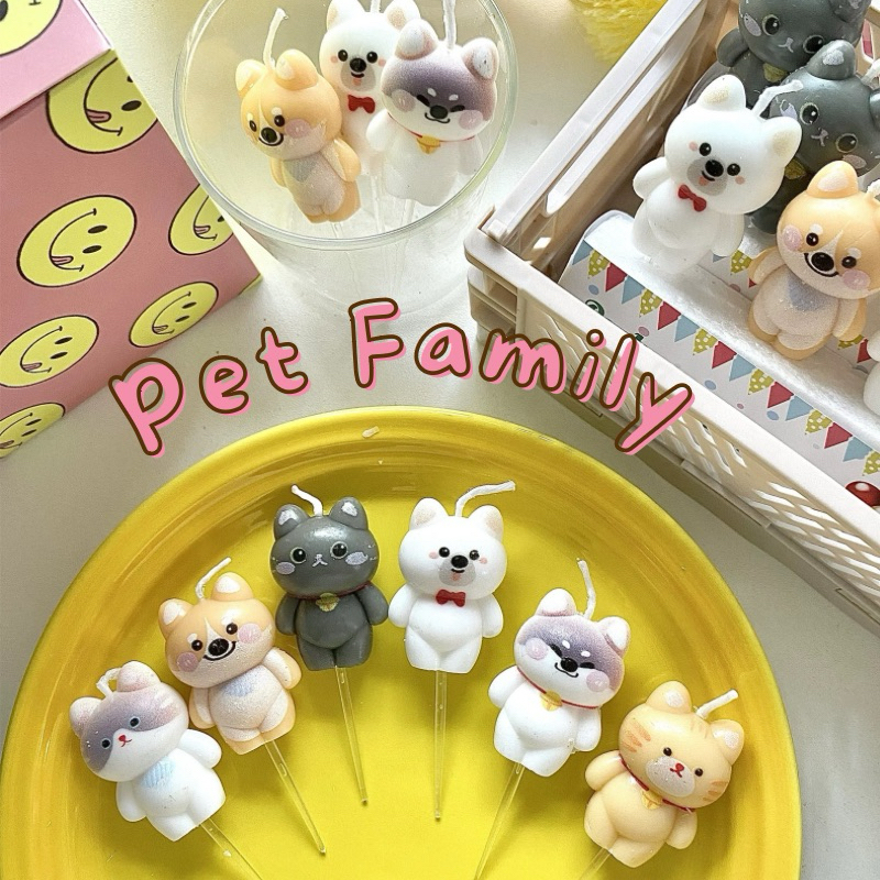 295 <พร้อมส่งในไทย 🇹🇭> เทียน Happy birthday 🎂 เทียนวันเกิด Pet Family 🌈 กล่องละ 3 ชิ้น