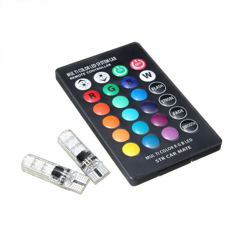 ส่งเร็วจากกรุงเทพ LED หลอดไฟหรี่รถยนต์+มอเตอร์ไซร์ เปลี่ยนสีได้(ขั้ว T10) ไฟหรี่7สี17สเต็ป（YK01）