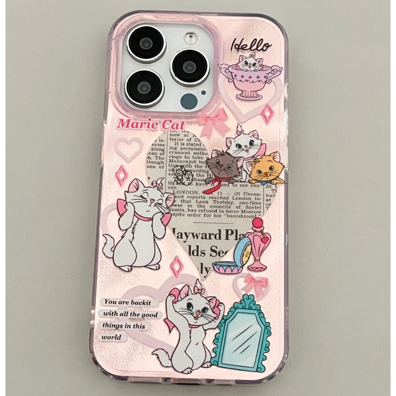 ( 11-16PM ) เคสแมวชมพูเล่นแสง ขอบยางนิ่ม ฝังลาย