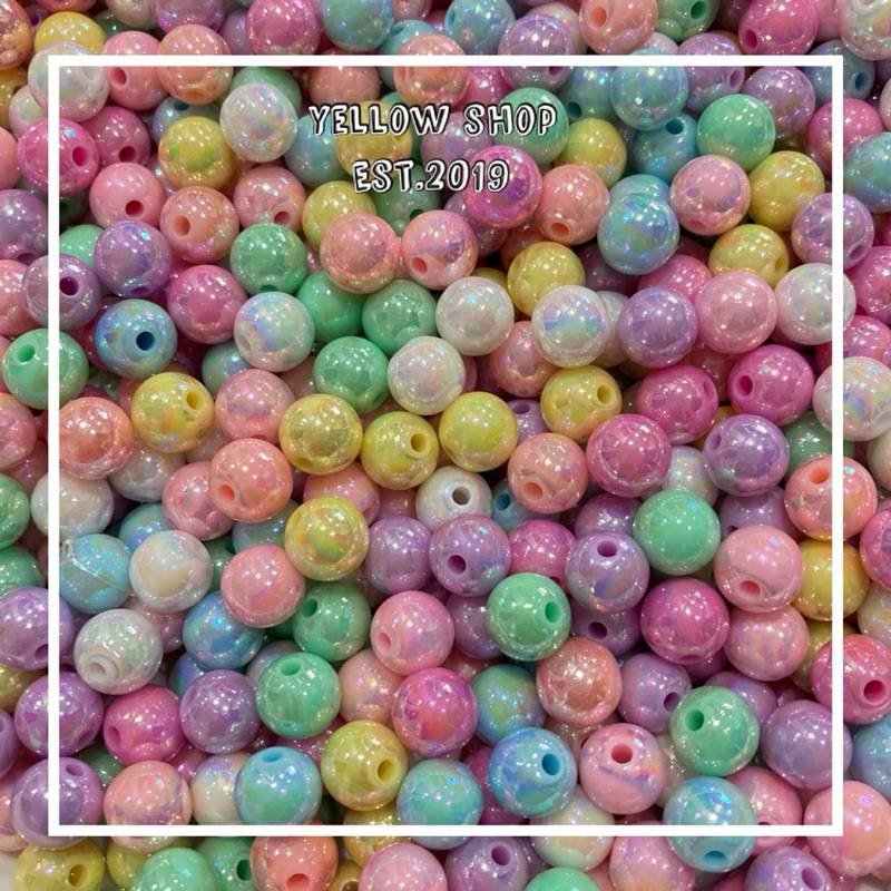 ลูกปัดพลาสติกเคลือบรุ้งสีหวาน ขนาด 6 , 8 , 10 มิล คละสี