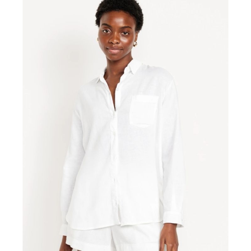 เสื้อเชิ้ตแขนยาวผู้หญิง​ old navy สีขาว