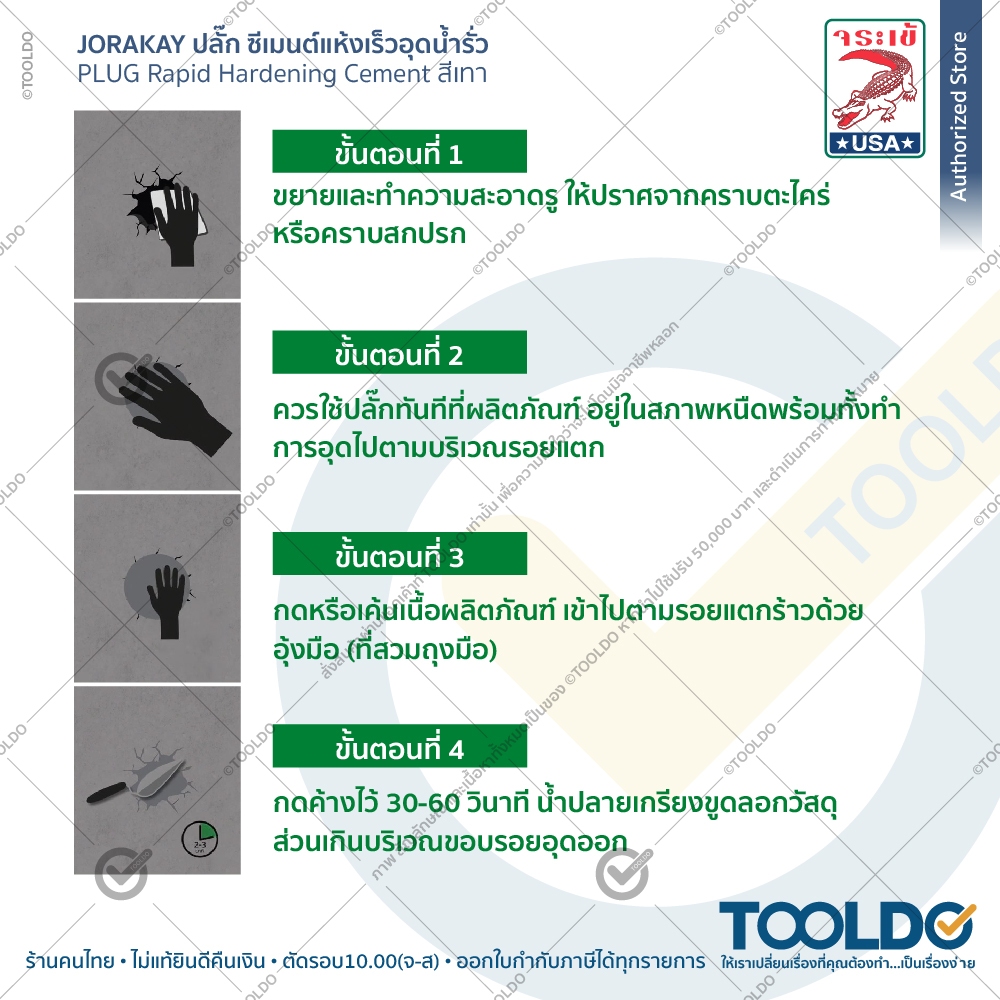 จระเข้ ปลั๊ก ซีเมนต์แห้งเร็ว อุดใน1นาที สีเทา 1กก 4.5กก ฟรีเกรียง อุดน้ำรั่ว ขณะน้ำไหล JORAKAY PLUG ราคา ถูกที่สุด ดีลบีเคเค แกลเลอรีภาพที่ 5