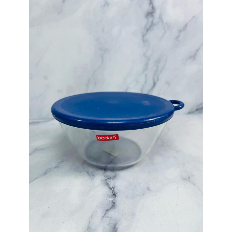 bodum ชามแก้วพร้อมฝาน้ำเงินทรงกลม Made in France (I-25)