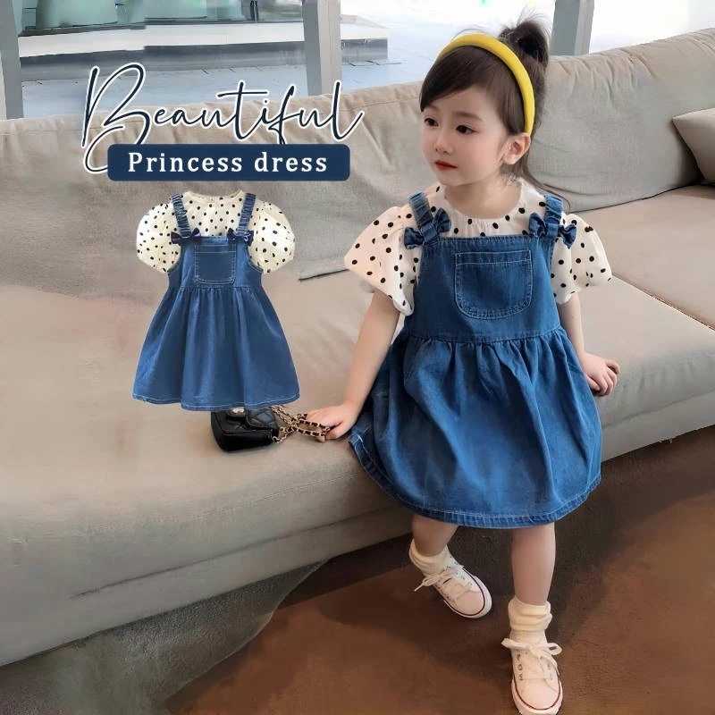 PRINCESS KESLI ชุดเดรสยีนส์ ชุดเดรสลายเอี๊ยมน่ารัก สำหรับเด็ก 1-7 ปี