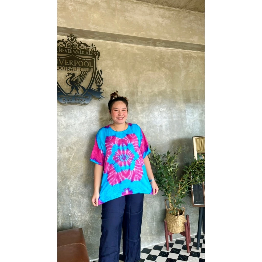 เสื้อมัดย้อม อก 52 คอกลมแขนสั้น เสื้อสาวอวบ ผ้าแบมเบิร์ตสปัน thumbnail 3